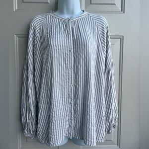Carly Jean LA Relaxed Fit Striped Shirt M Coastal Grandmother Style Boho Vibe